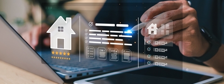 hand with pen pointing to home data graphic 